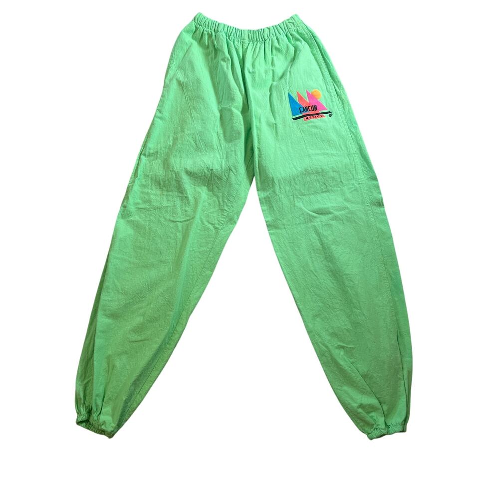 Vintage Lime Green Jogger Cotton Pants Cancun Mexico Size Small